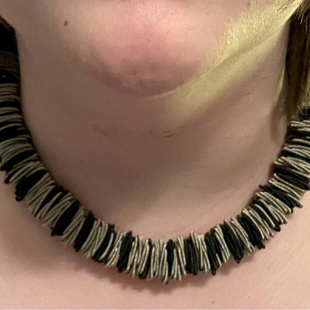 Sea Lily silver and black Spring Ring Necklace